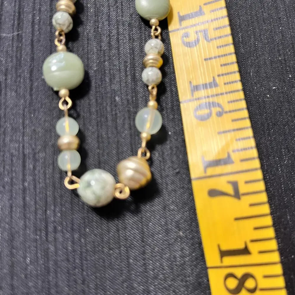 Vintage Green and Gold Bead Necklace 32 inches